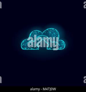 Cloud computing online storage low poly. Polygonal future modern internet business technology. Blue glowing global data information exchange available background vector illustration Stock Vector