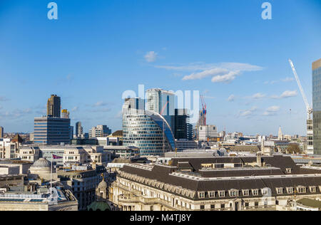 Rooftop view of Moor House, London Wall, London EC2, CityPoint in Ropemaker Place behind Stock Photo