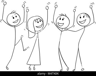 Cartoon of Group of People Celebrating Success Stock Vector