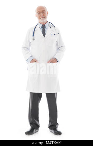 Full length portrait of a mature doctor isolated on white background Stock Photo
