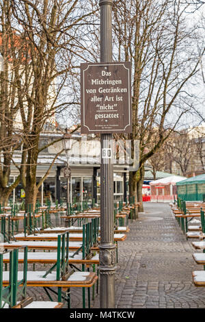 Beer garden on Viktualienmarkt in Munich in winter Stock Photo