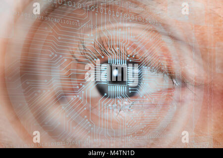 Eye Viewing Digital Information Represented By One And Zero Stock Photo