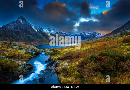 Tryfan winter scene. Ogwen valley Wales UK Stock Photo