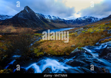 Tryfan winter scene. Ogwen valley Wales UK Stock Photo