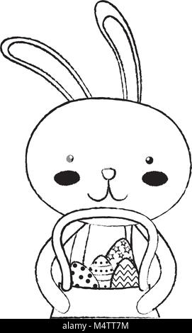 grunge happy rabbit animal with eggs inside hamper Stock Vector