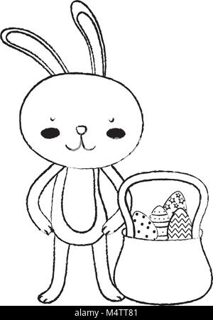 grunge rabbit animal and eggs easter inside hamper Stock Vector
