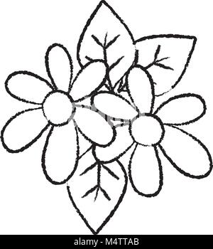 grunge beautiful flowers with petals and leaves decoration Stock Vector