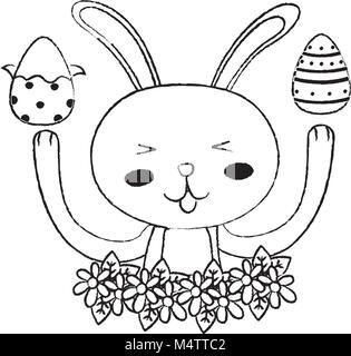 grunge funny rabbit animal with eggs easter decoration Stock Vector