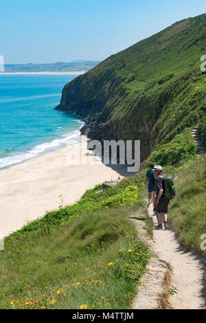 the southwest coast path near carbis bay, st.ives, cornwall, england, britain, uk. Stock Photo