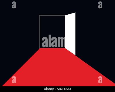 Red path to the open door. Typographic design. Vector illustration Stock Vector