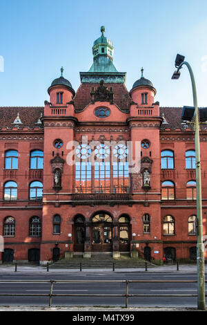 Berlin,Pankow, Rathaus. Historic old red brick Town hall. Building exterior & facade  with clock tower & turrets.  The city hall Pankow is the seat of Stock Photo