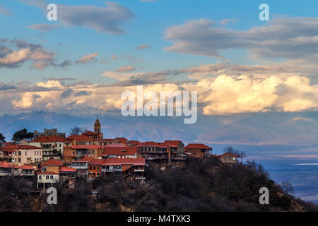 Signagi georgian town view with clouds in the background, Kakheti region, Georgia Stock Photo