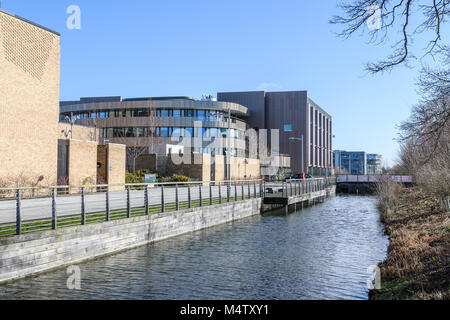 The department of chemical engineering and biotechnology building alongside the west Cambridge canal at the west Cambridge site of the university in t Stock Photo