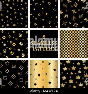 Set of 8 gold seamless patterns collection. Seamless pattern Stock Vector