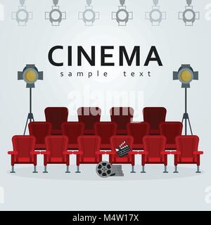 Auditorium and seats in a movie theater. Flat vector cartoon Cinema interior illustration with chair, armchair and sofa. Objects isolated on a white b Stock Vector