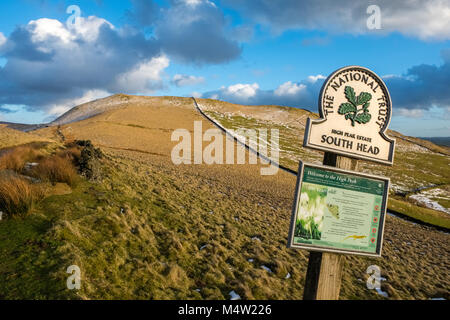 The National Trust sign at South Head in the Peak District National Park, on the Pennine Bridleway Stock Photo
