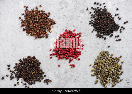 All kinds of pepper seed, spices concept. Stock Photo