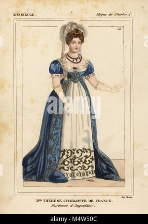 Marie Therese Charlotte de France, Duchesse d'Angouleme, eldest child of King Louis XVI and Marie Antoinette, 1778-1854. Handcoloured lithograph from Le Bibliophile Jacob aka Paul Lacroix's Costumes Historiques de la France (Historical Costumes of France), Administration de Librairie, Paris, 1852. Stock Photo