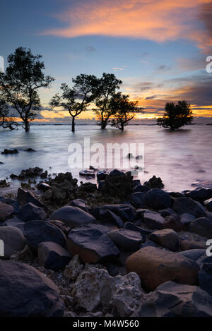 Sunset in Carita Beach, Banten, Indonesia Stock Photo