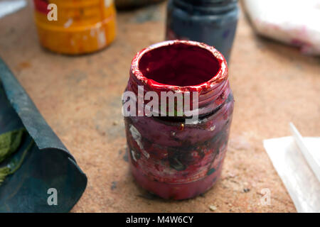 Colour matching for hand block printing for textile in India. Stock Photo