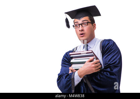 Young man student graduating isolated on white Stock Photo