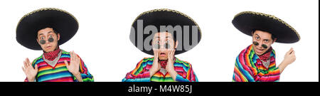 Funny mexican wearing poncho isolated on white Stock Photo