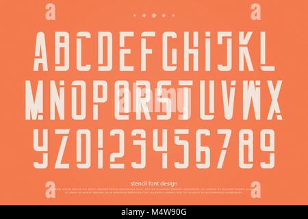 stencil alphabet letters and numbers. vector, geometric font type. regular typeface design. retro, stylish typesetting Stock Vector