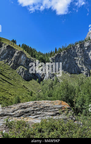 Summer mountain landscape of Shirlak waterfall in rocks Stock Photo