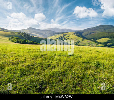 grassy meadow in mountains. beautiful summer countryside under the gorgeous sky Stock Photo