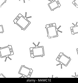 Tv icon in line style seamless pattern background. Business flat vector illustration. Television sign symbol pattern. Stock Vector