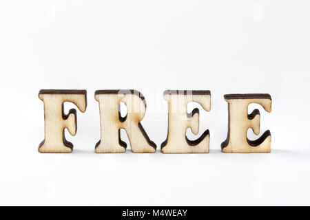 free, Wood letters FREE on White background Stock Photo