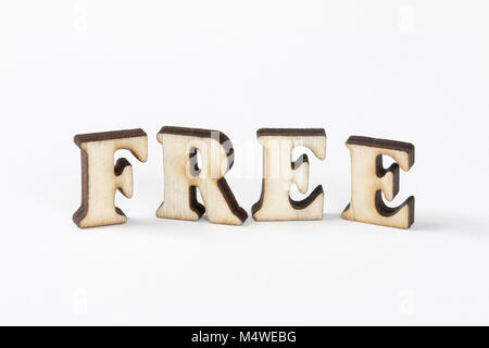 free, Wood letters FREE on White background Stock Photo