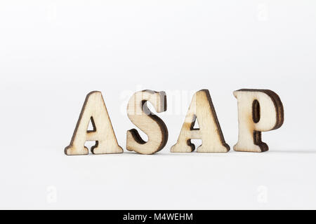 As soon as possible abbreviation ASAP wooden alphabet object Stock Photo