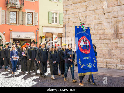 the graduation ceremony in the main square of the city of Trento. The city is famous for the prestigious universities. Stock Photo