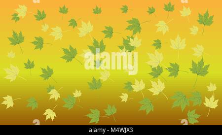 yellow green leaves on a yellow background vector illustration background Stock Vector