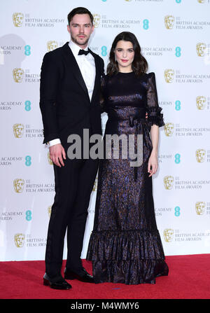 Nicholas Hoult and Rachel Weisz in the press room at the EE British Academy Film Awards held at the Royal Albert Hall, Kensington Gore, Kensington, London. Stock Photo