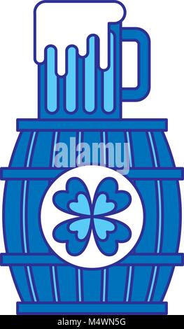 wooden barrel clover with beer glass beverage Stock Vector