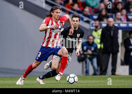 Filipe Luis Kasmirski (Atletico de Madrid) drives forward on the ball La Liga match between Atletico de Madrid vs Athletic Club Bilbao at the Wanda Metropolitano stadium in Madrid, Spain, February 18, 2018. Credit: Gtres Información más Comuniación on line, S.L./Alamy Live News Stock Photo