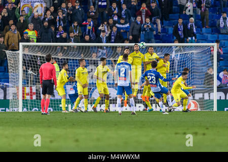 Barcelona, Spain. 18th Feb, 2018. RCD Espanyol midfielder Esteban Granero (23) goal action during the match between RCD Espanyol and Villarreal, for the round 24 of the Liga Santander, played at RCDE Stadium on 18th February 2018 in Barcelona, Spain. Credit: Gtres Información más Comuniación on line, S.L./Alamy Live News Stock Photo