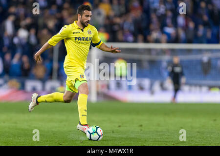 Barcelona, Spain. 18th Feb, 2018. Villarreal defender Mario (2) during the match between RCD Espanyol and Villarreal, for the round 24 of the Liga Santander, played at RCDE Stadium on 18th February 2018 in Barcelona, Spain. Credit: Gtres Información más Comuniación on line, S.L./Alamy Live News Stock Photo