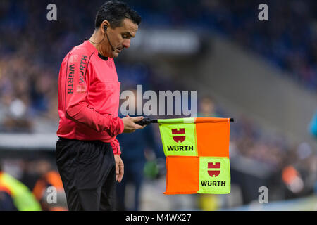 Barcelona, Spain. 18th Feb, 2018. The linesman during the match between RCD Espanyol and Villarreal, for the round 24 of the Liga Santander, played at RCDE Stadium on 18th February 2018 in Barcelona, Spain. Credit: Gtres Información más Comuniación on line, S.L./Alamy Live News Stock Photo