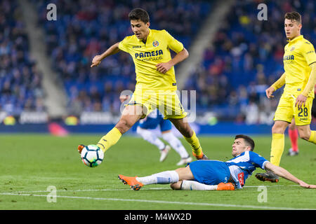 Barcelona, Spain. 18th Feb, 2018. Villarreal midfielder Rodri (16) during the match between RCD Espanyol and Villarreal, for the round 24 of the Liga Santander, played at RCDE Stadium on 18th February 2018 in Barcelona, Spain. Credit: Gtres Información más Comuniación on line, S.L./Alamy Live News Stock Photo