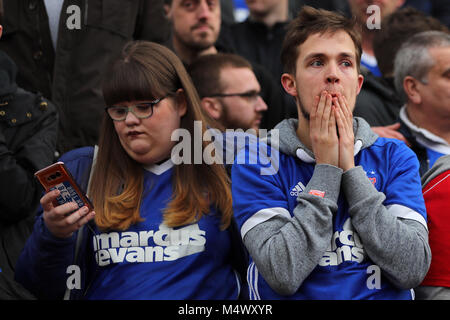 Norwich, UK. 18th Feb, 2018. Dejected Ipswich Town fans look on at the final whistle - Norwich City v Ipswich Town, Sky Bet Championship, Carrow Road, Norwich - 18th February 2018. Credit: Richard Calver/Alamy Live News Stock Photo