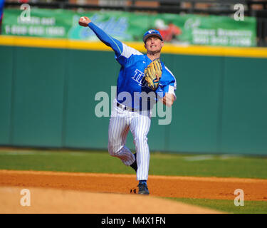 FedEx Park. 18th Feb, 2018. TN, USA; Memphis Tigers INF/UTL, Kyle O'Keefe (3), throws to 1st base during the series against WKU. Western Kentucky defeated the Memphis Tigers, 3-1, at FedEx Park. Kevin Lanlgey/CSM/Alamy Live News Stock Photo