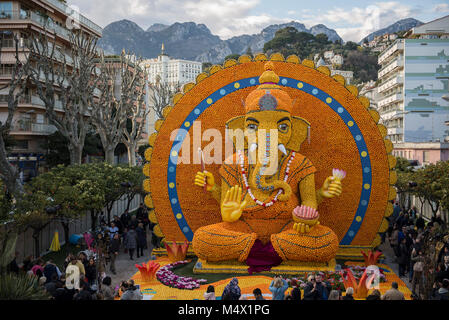 February 18, 2018 - Menton, France-Febrauary 18, 2018: 85th Lemons Festival with the Bollywood theme in Menton, France Credit: Stefano Guidi/ZUMA Wire/Alamy Live News Stock Photo