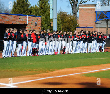 FedEx Park. 18th Feb, 2018. TN, USA; Western Kentucky Hilltoppers stand for the National Anthem before the NCAA D1 match up in Memphis. Western Kentucky defeated the Memphis Tigers, 3-1, at FedEx Park. Kevin Lanlgey/CSM/Alamy Live News Stock Photo