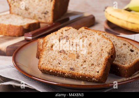Slices of banana nut bread on a plate Stock Photo