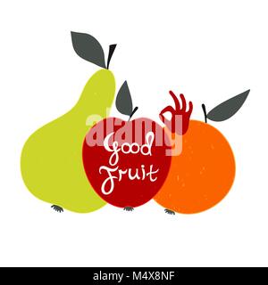 Good fruit. Set of  with text. Stock Vector