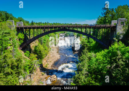 Bridge over Ausable River at Ausable Chasm, a tourist attraction in Upstate NY. Stock Photo