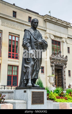 The 20 foot-tall bronze statue of Columbus in front of City Hall, by Italian sculptor Edoardo Alfieri, was a gift to the city of Columbus, Ohio. Stock Photo